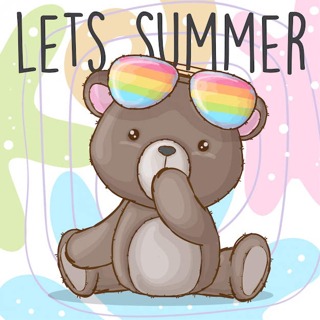 Download Cute baby bear with rainbow glasses hand drawn animal ...