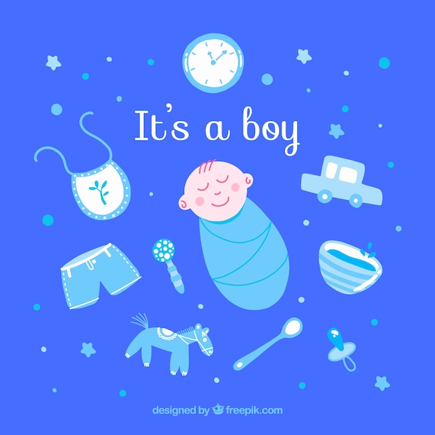 Cute baby boy background in hand drawn\
style