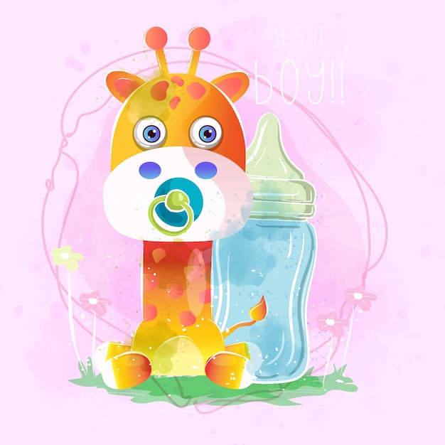 Download Cute baby boy giraffe Vector | Premium Download
