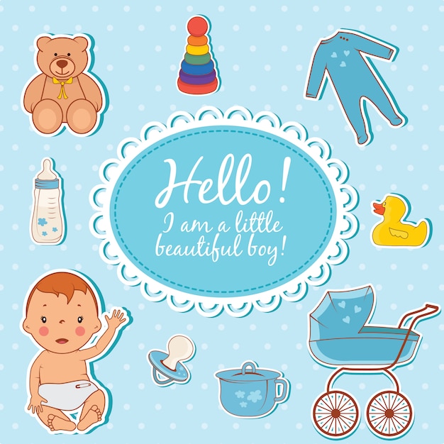 Download Cute baby boy hello card Vector | Premium Download