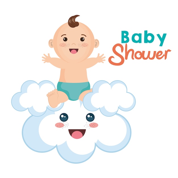 Premium Vector Cute Baby Boy Sitting On Kawaii Cloud