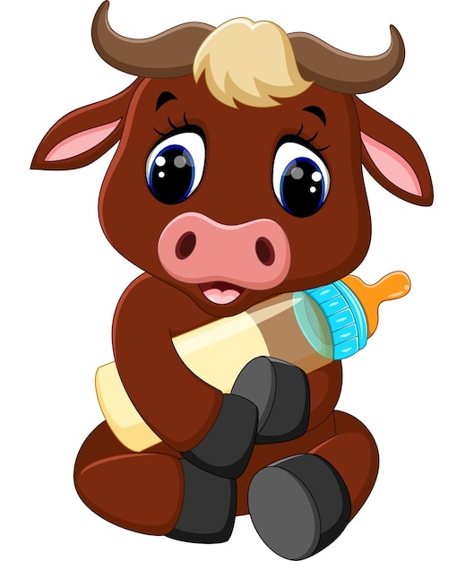 Download Premium Vector | Cute baby bull holding milk bottle