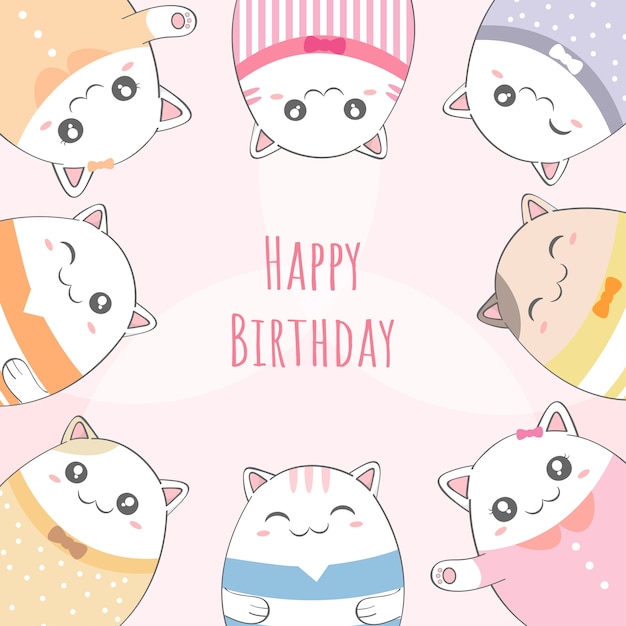 Premium Vector | Cute baby cat happy birthday frame