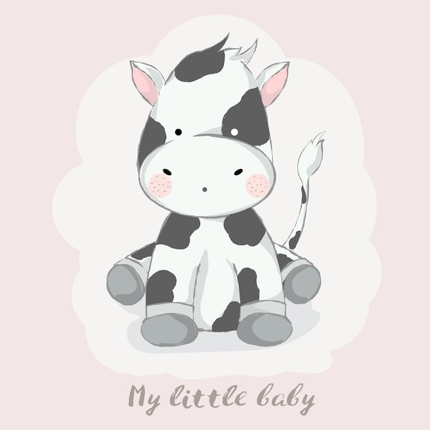 Download Cute baby cow cartoon hand drawn style Vector | Premium Download