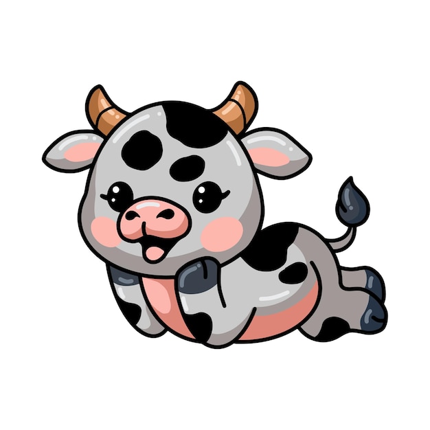 Premium Vector | Cute baby cow cartoon laying down