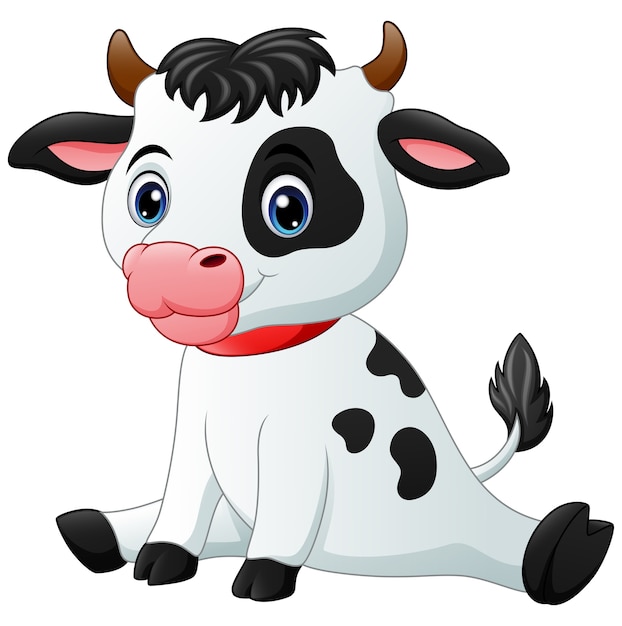 Premium Vector | Cute baby cow cartoon sitting