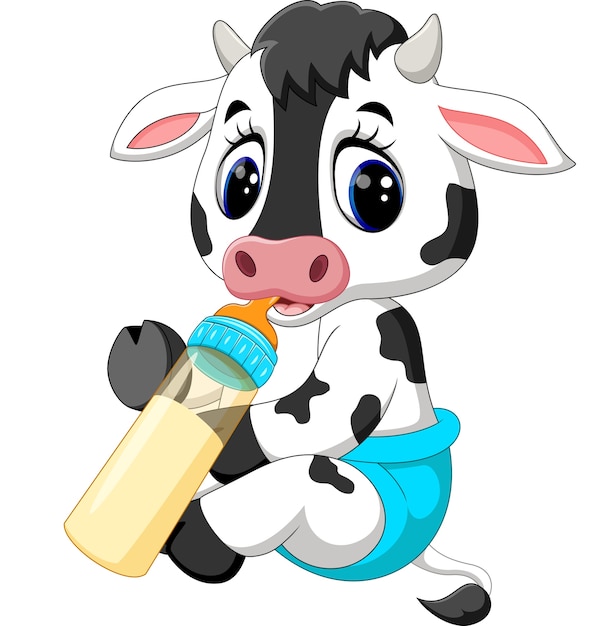 Download Premium Vector | Cute baby cow holding milk bottle