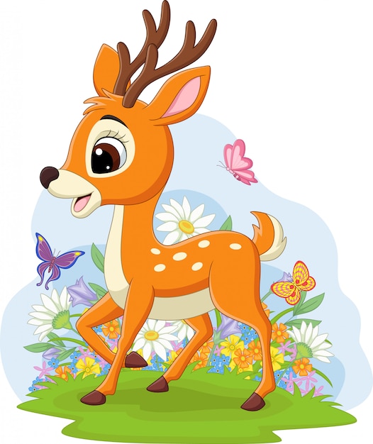 Download Cute baby deer in the grass | Premium Vector