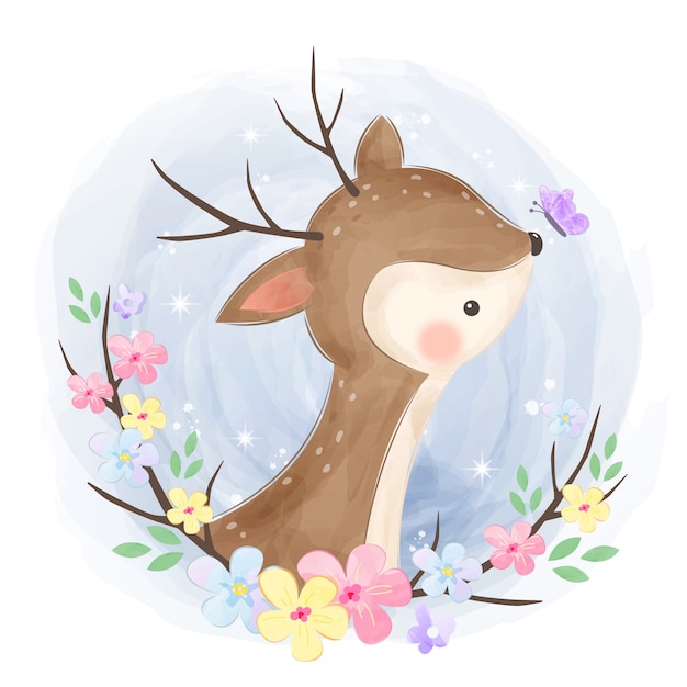 かわいい赤ちゃん鹿イラスト プレミアムベクター