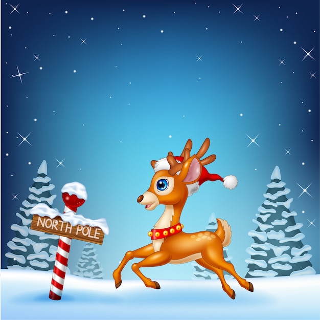 Premium Vector | Cute baby deer running with a north pole ...