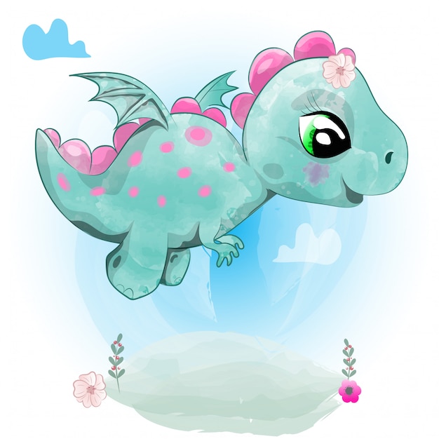 Download Cute baby dinosaur is flying. | Premium Vector