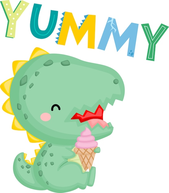 Download Free Vector | A cute baby dinosaur with an ice cream