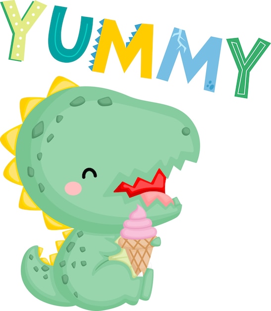 Free Vector | A cute baby dinosaur with an ice cream