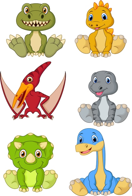 Download Cute baby dinosaurs cartoon collection set Vector ...