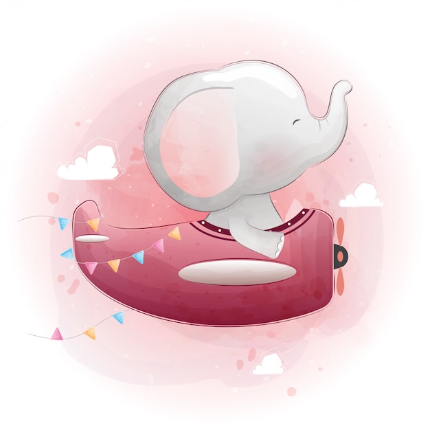 Download Premium Vector | Cute baby elephant flying on an airplane. watercolor style. vector