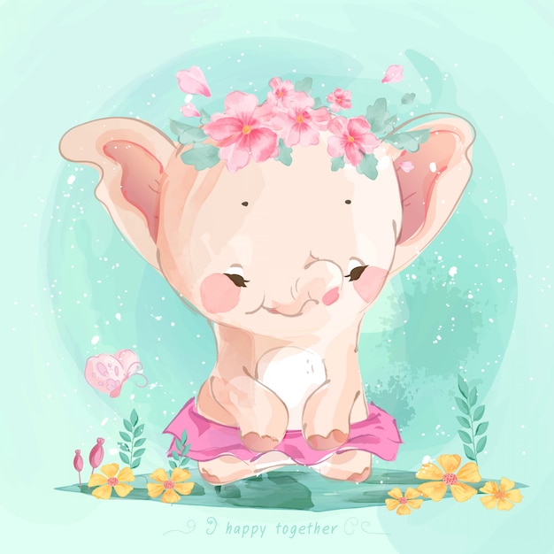Download Cute baby elephant hand drawn in sweet watercolor style ...