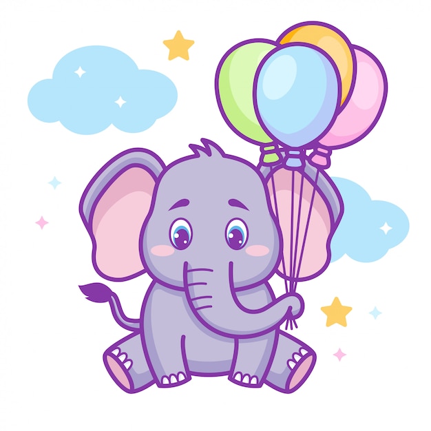 Cartoon Elephant Holding Balloons : Baby Elephant With A Heart Balloon