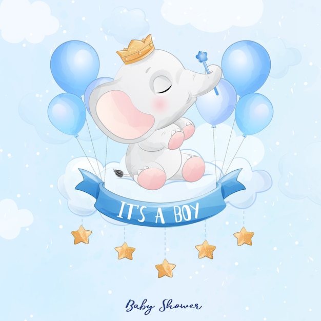 Download Premium Vector | Cute baby elephant sitting in the cloud ...