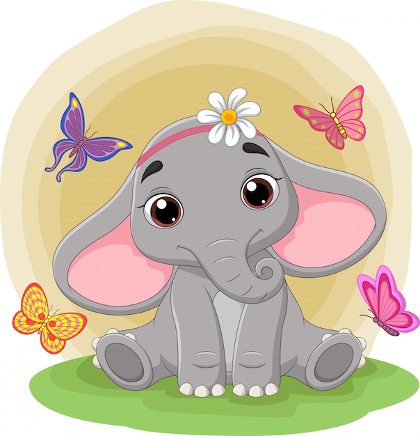 Download Premium Vector | Cute baby elephant sitting in the grass ...