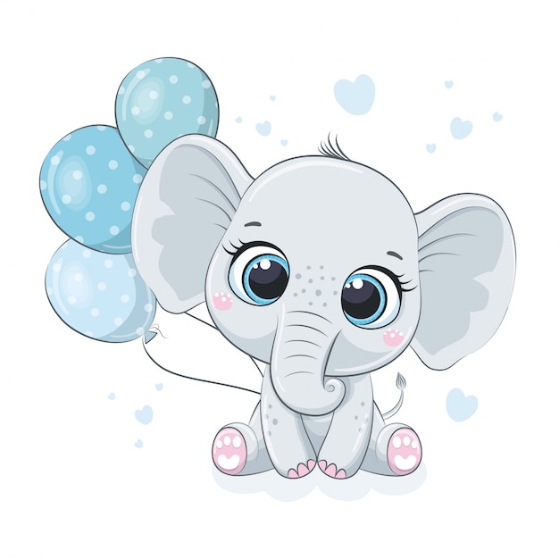 Premium Vector | Cute baby elephant with balloons.