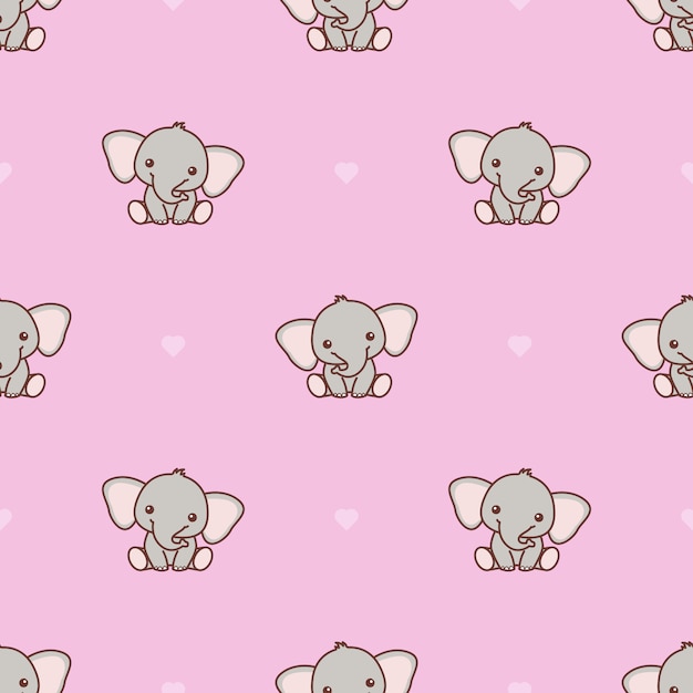 Download Cute baby elephant with pink heart seamless pattern ...