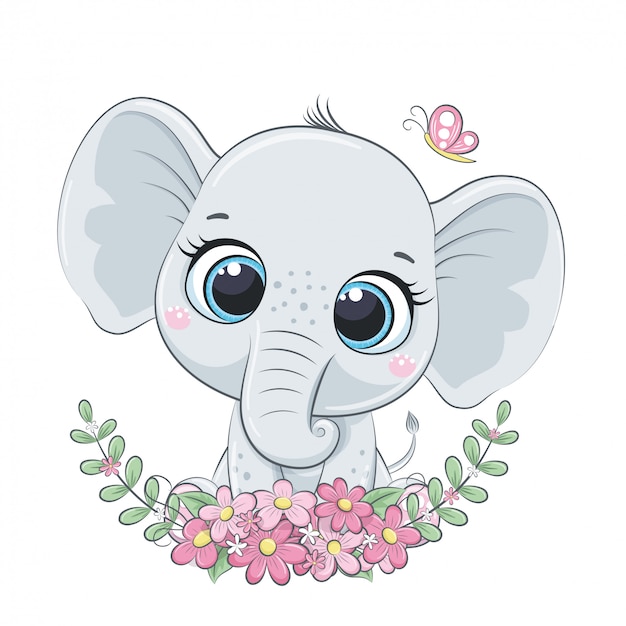 Download Premium Vector | Cute baby elephant with wreath.