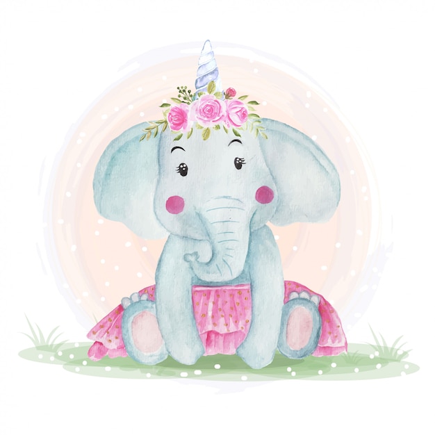 Download Cute baby elephants with flower crowns | Premium Vector