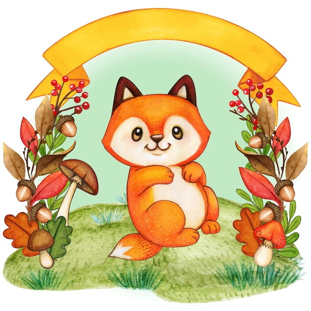 Download Cute baby fox in an autumn foliage background with bow ...