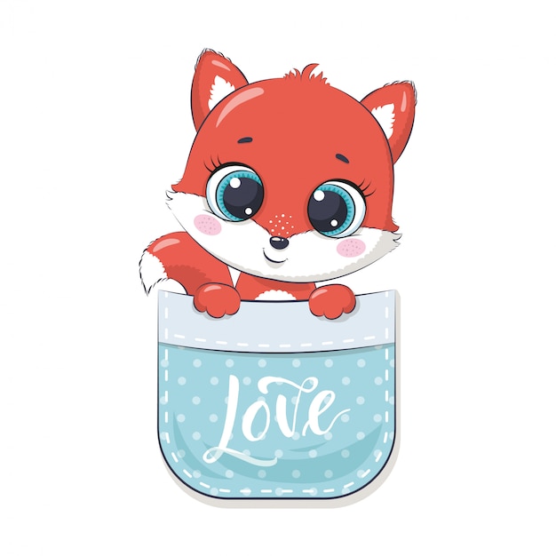 Download Premium Vector | Cute baby fox in pocket. illustration