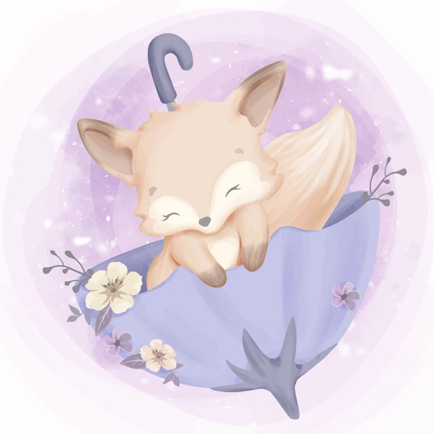 Download Cute baby fox sleep on umbrella | Premium Vector
