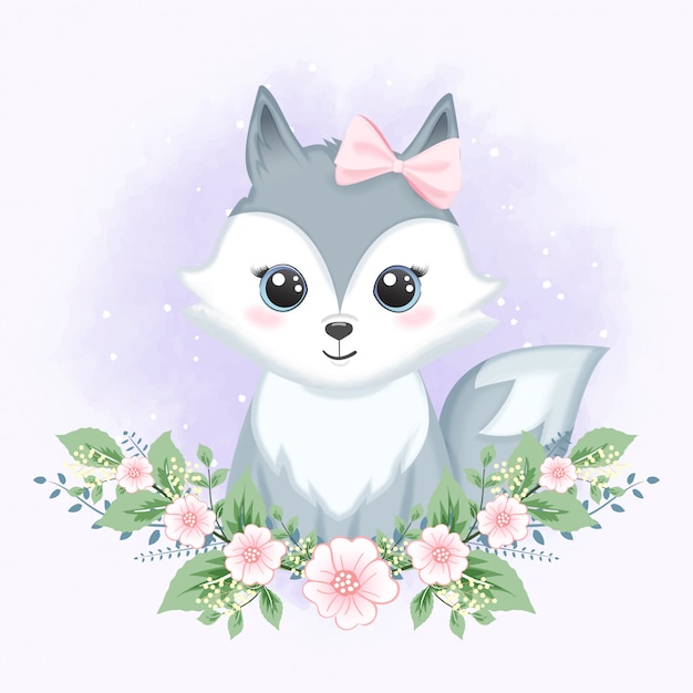 Download Cute baby fox with flower hand drawn watercolor ...