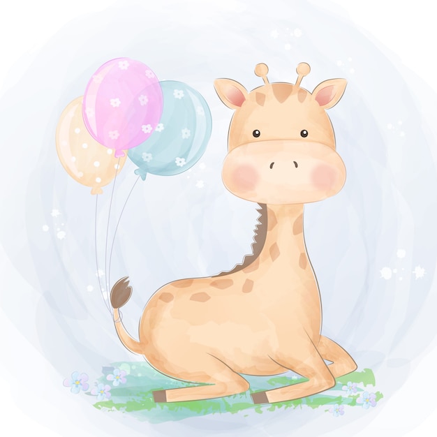 Download Cute baby giraffe in the garden Vector | Premium Download