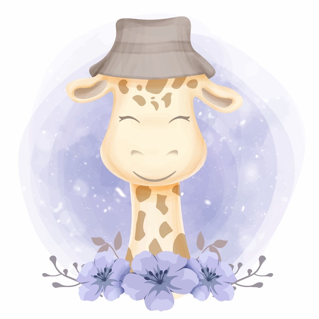 Download Cute baby giraffe wearing a hat Vector | Premium Download