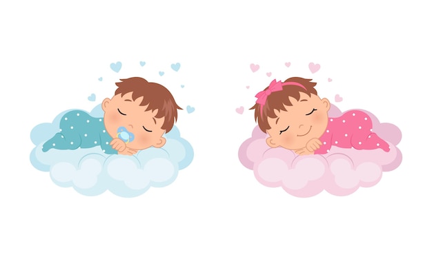 Premium Vector Cute Baby Girl And Boy Sleeping On A Cloud