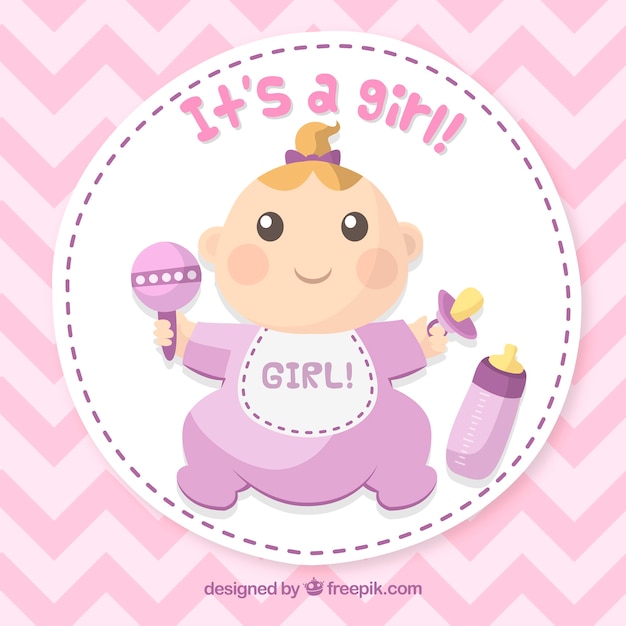 Cute baby girl card in hand drawn style Vector | Free Download