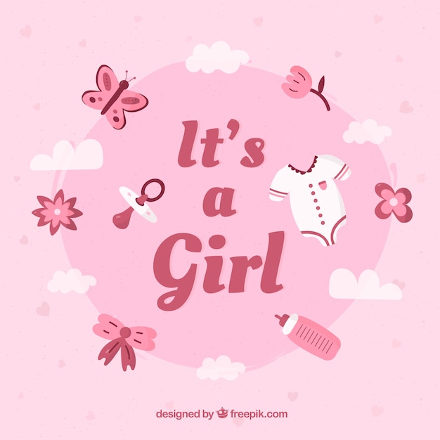 Free Vector | Cute baby girl card with elements