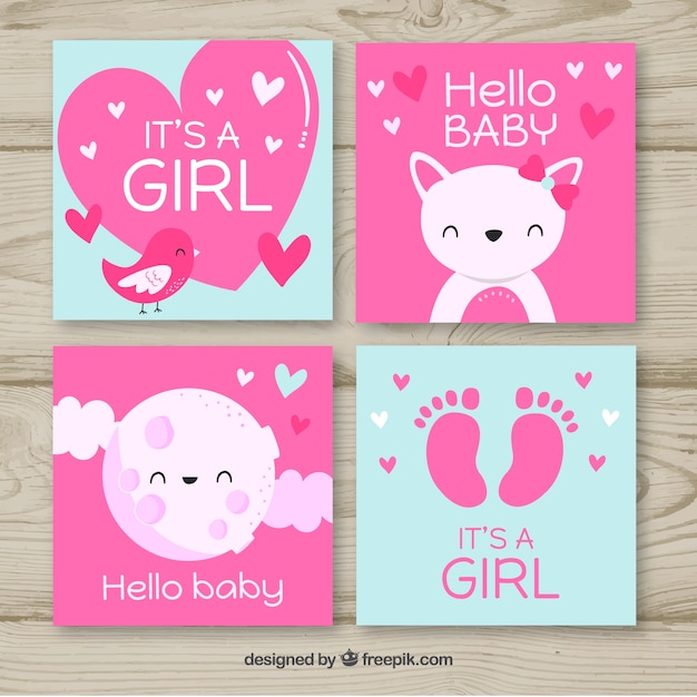 Download Cute baby girl cards collection | Free Vector