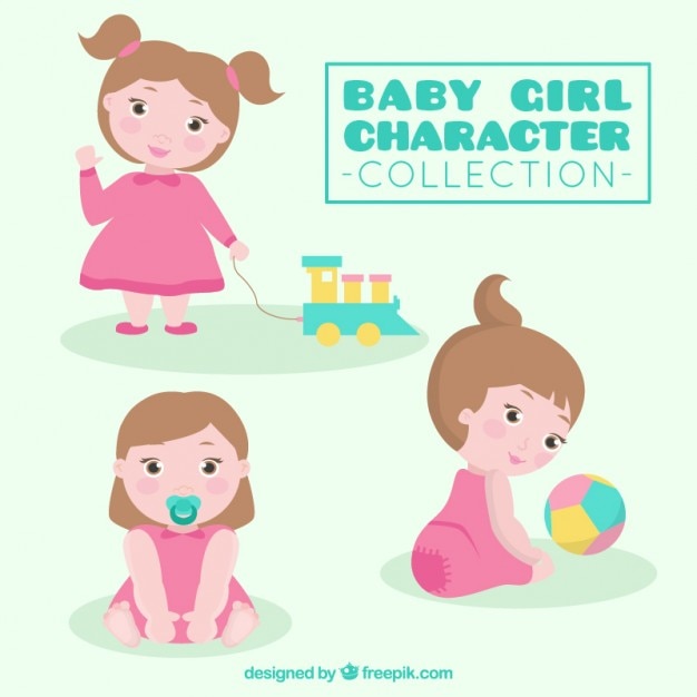Cute Baby Girl Playing With Her Toys Free Vector