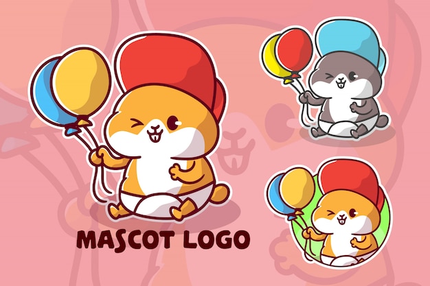 Premium Vector | Cute baby hamster mascot logo set