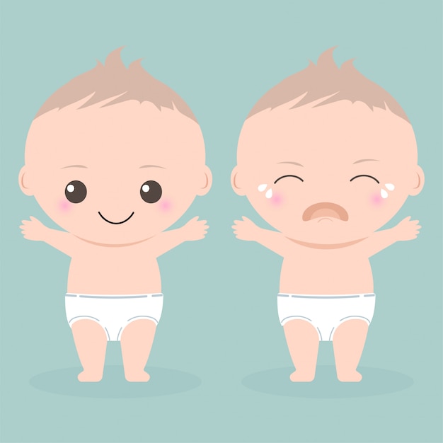かわいい赤ちゃん幸せと泣くイラスト プレミアムベクター