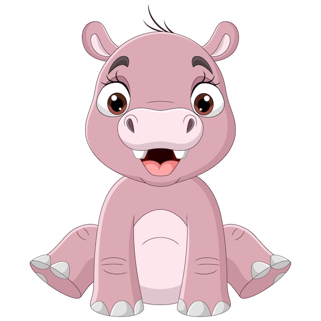 Premium Vector Cute Baby Hippo Cartoon Sitting