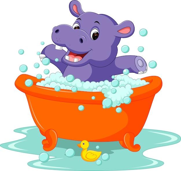 Download Cute baby hippo Cartoon Vector | Premium Download