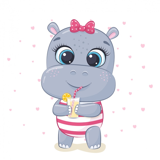 Download Cute baby hippo illustration. | Premium Vector