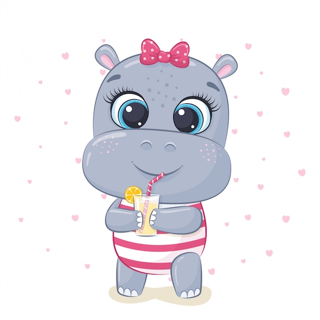 Cute baby hippo illustration. | Premium Vector