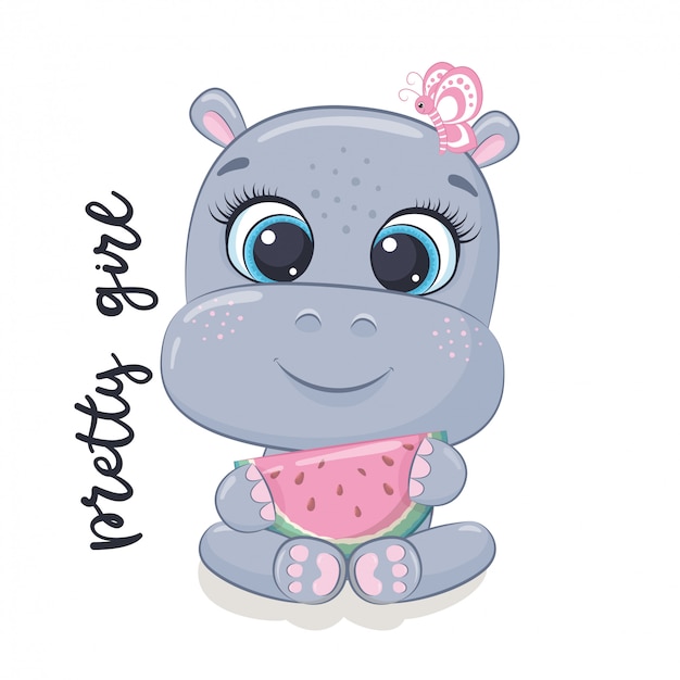 Download Premium Vector | Cute baby hippo illustration.