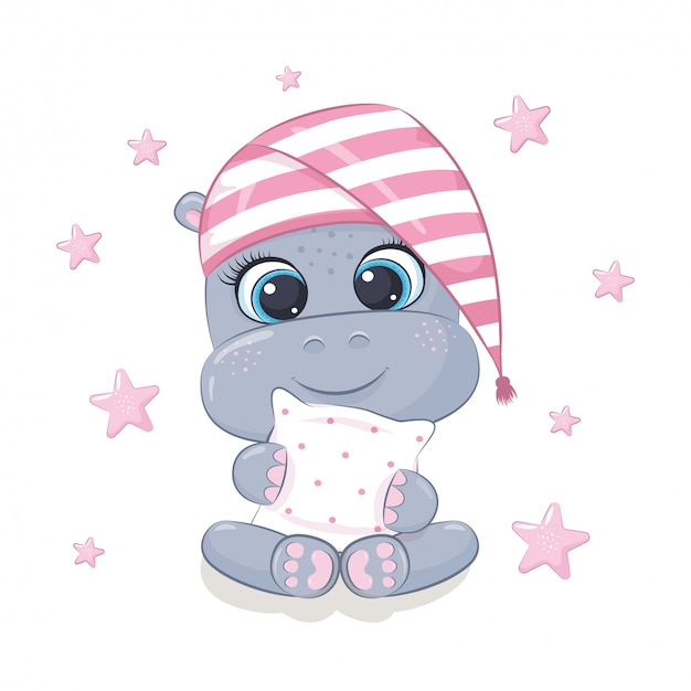 Download Cute baby hippo illustration. | Premium Vector