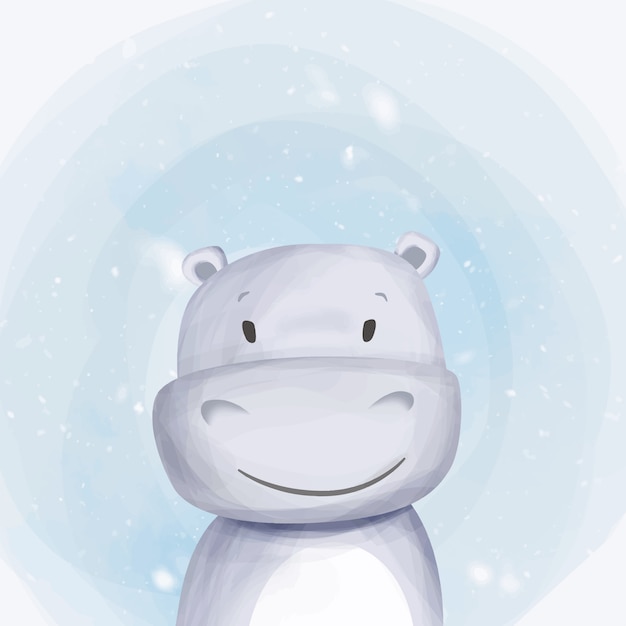 Download Cute baby hippo portrait watercolor Vector | Premium Download