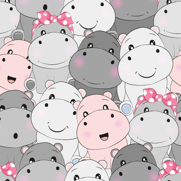 Download Cute baby hippo seamless pattern Vector | Premium Download