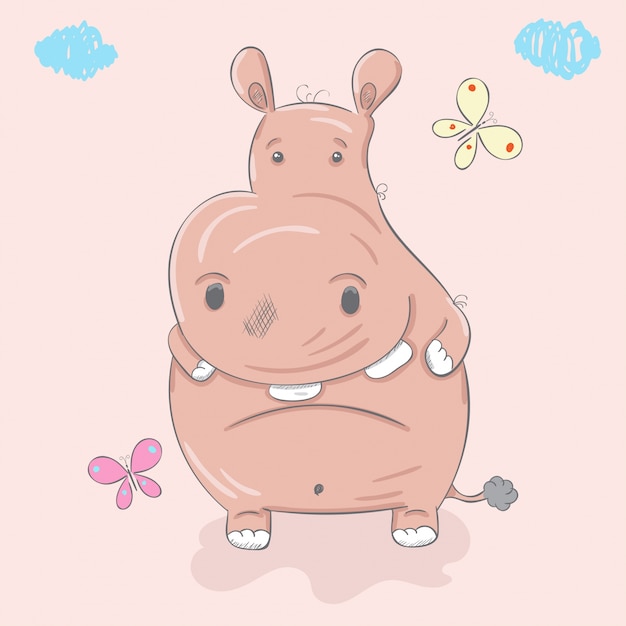 Download Cute baby hippo t-shirt print | Premium Vector