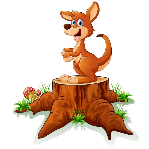Download Cute baby kangaroo posing on tree stump | Premium Vector